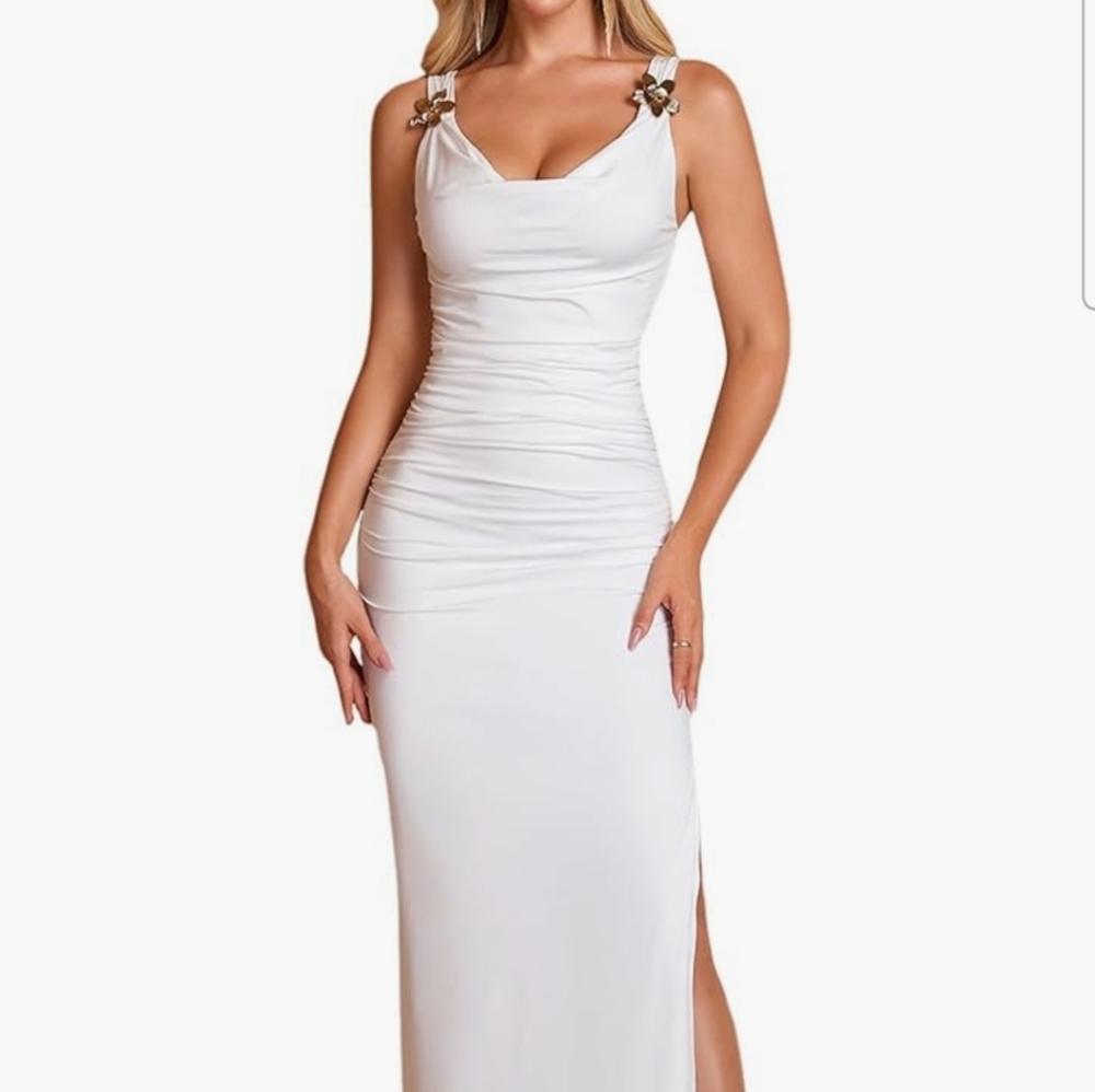 Elegant White Wedding Dress with Gold Details